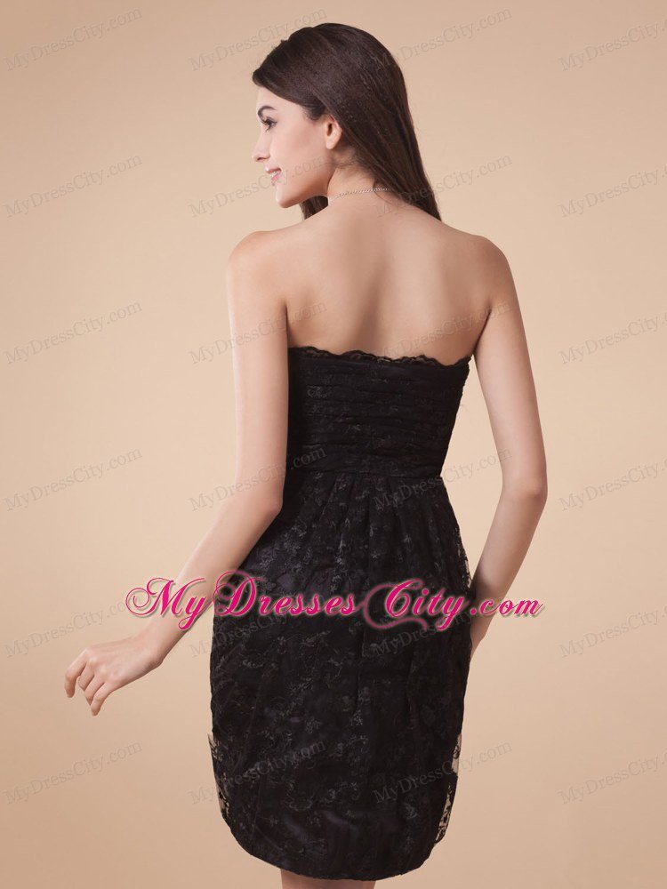 Simple Lace Mini Sweetheart Black Party Dress with Big Bow