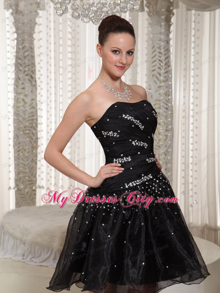 Fitted A-line Mini-length Beading Strapless Lil Black Dress