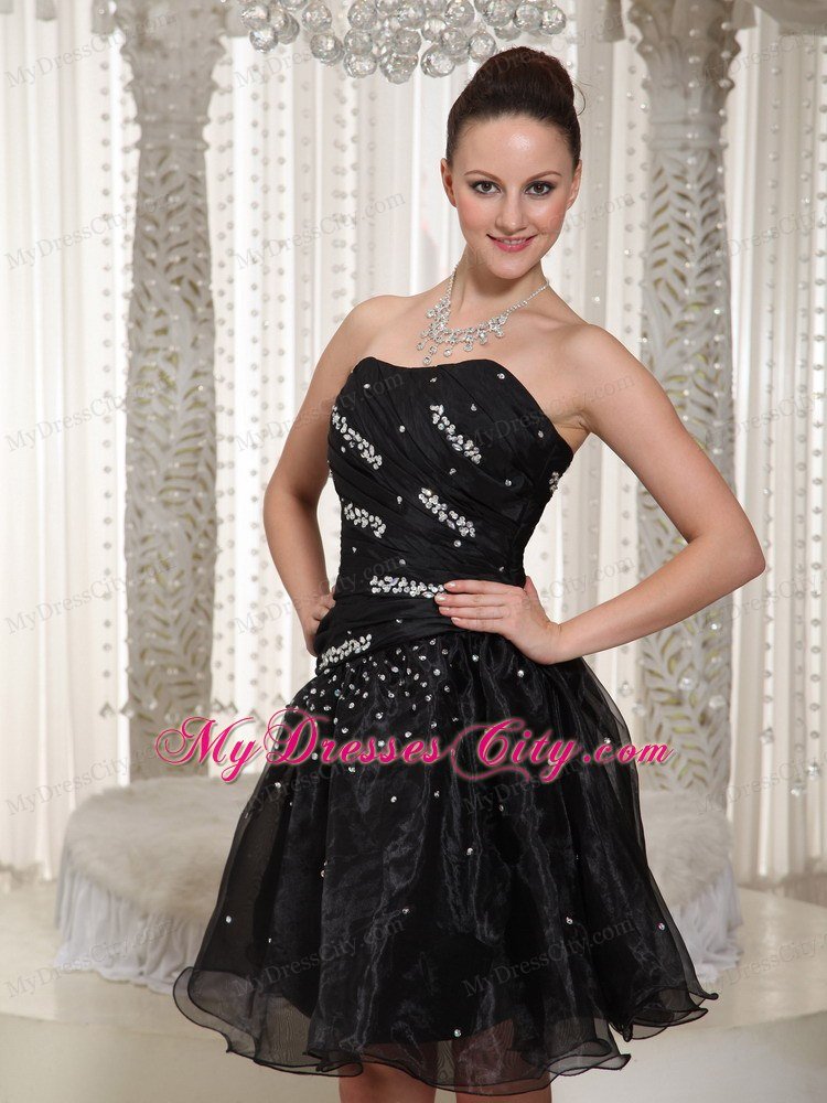 Fitted A-line Mini-length Beading Strapless Lil Black Dress