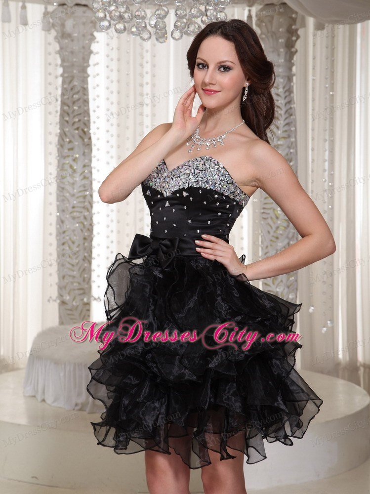 Sweetheart Short Ruffled Little Black Cocktail Dress Zipper-up