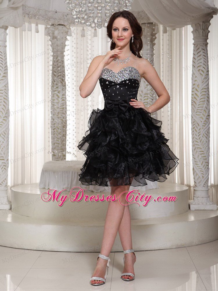 Sweetheart Short Ruffled Little Black Cocktail Dress Zipper-up