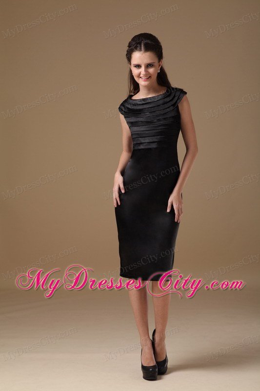 Special Column Ruched Scoop Tea-length LBD Dress Sleeveless