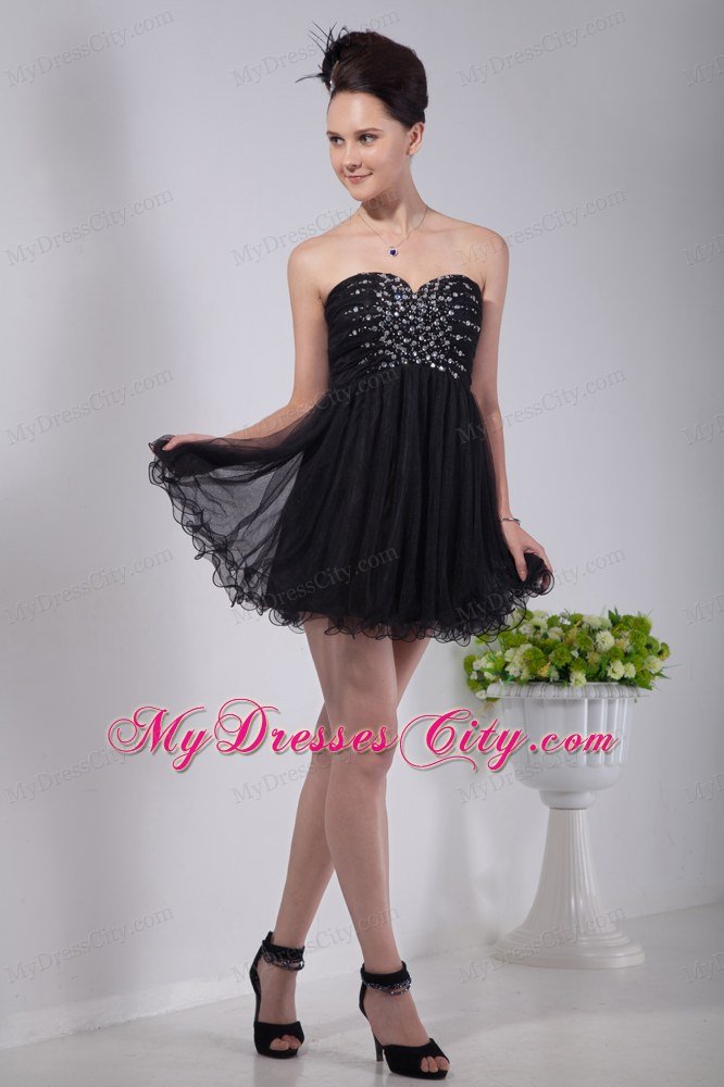 Princess Sweetheart Beading Black Party Dress Mini-length