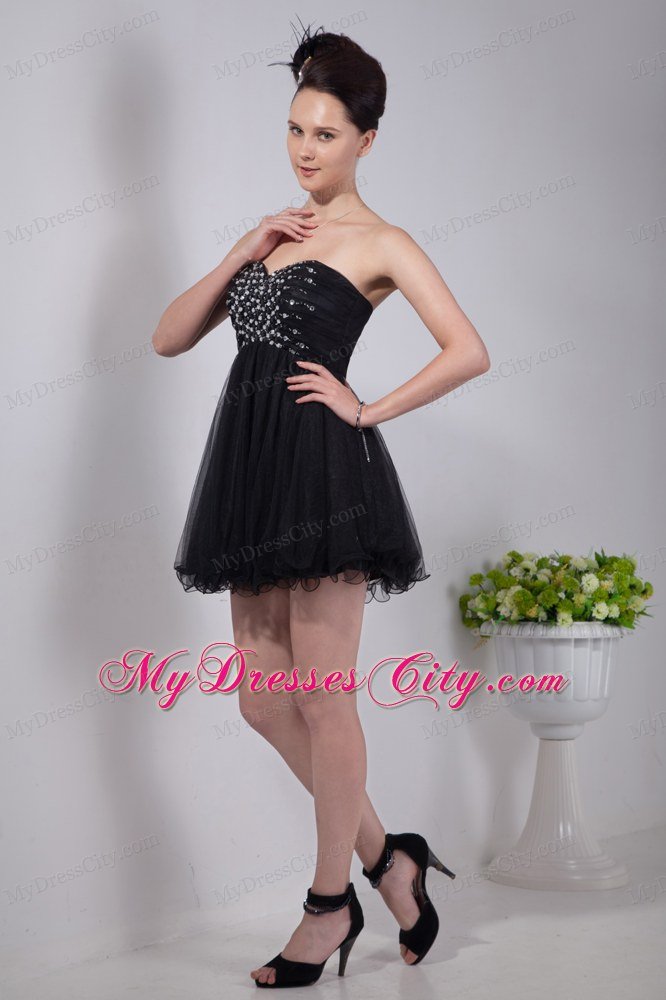 Princess Sweetheart Beading Black Party Dress Mini-length