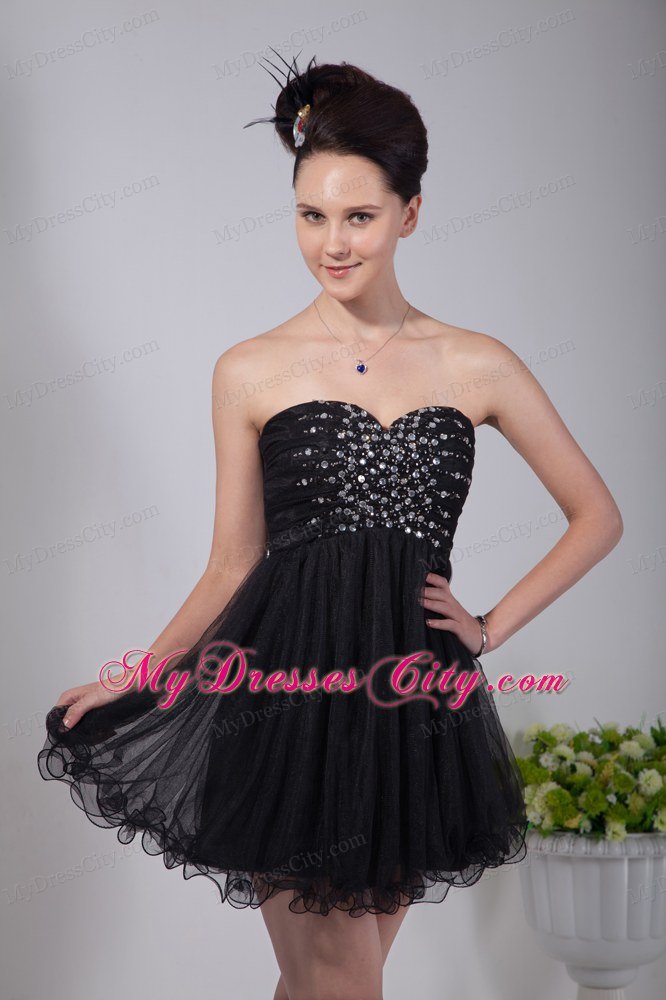 Princess Sweetheart Beading Black Party Dress Mini-length