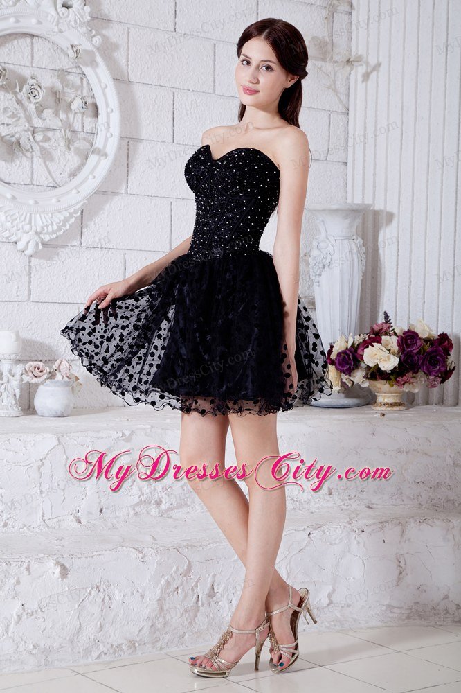 Short Polka Dot Sweetheart Black Party Dress for Nightclub