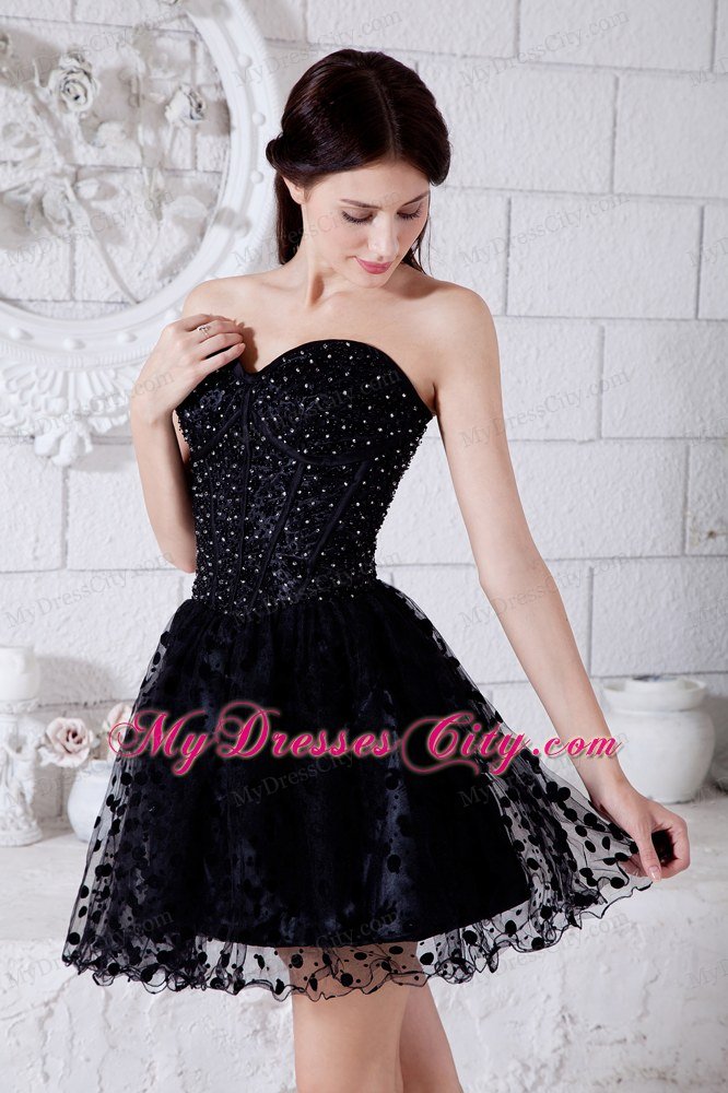 Short Polka Dot Sweetheart Black Party Dress for Nightclub