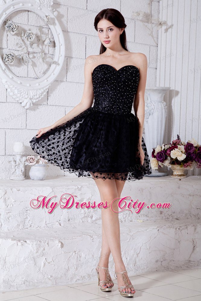 Short Polka Dot Sweetheart Black Party Dress for Nightclub