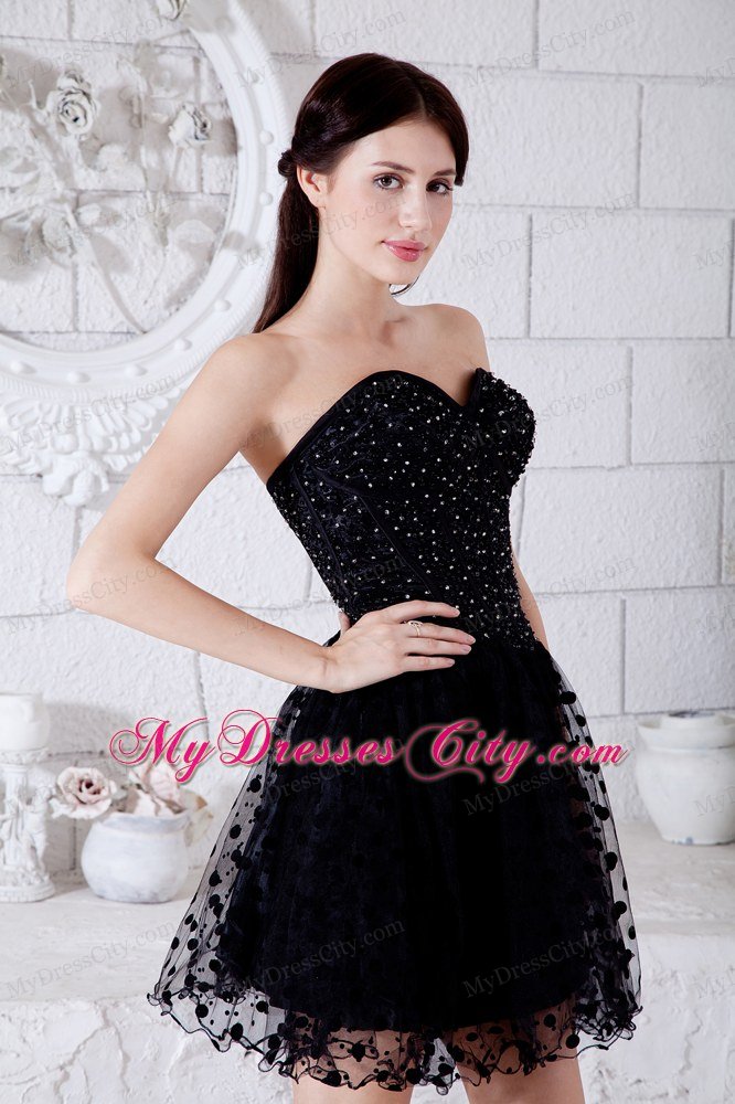 Short Polka Dot Sweetheart Black Party Dress for Nightclub