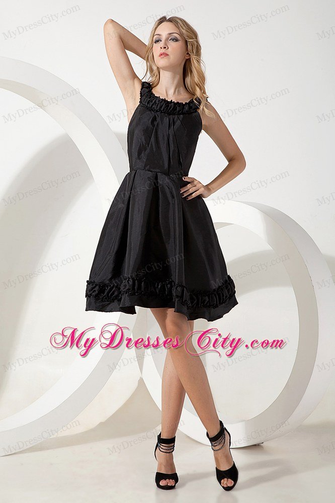 Romantic Mini-length Scoop A-line Black Party Dress Zipper Up