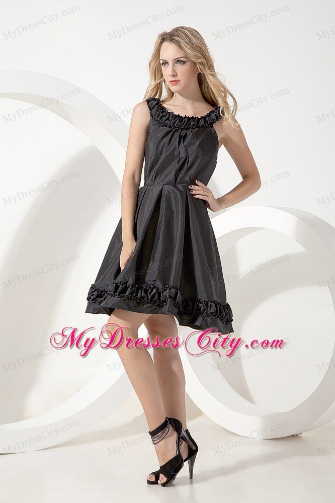 Romantic Mini-length Scoop A-line Black Party Dress Zipper Up