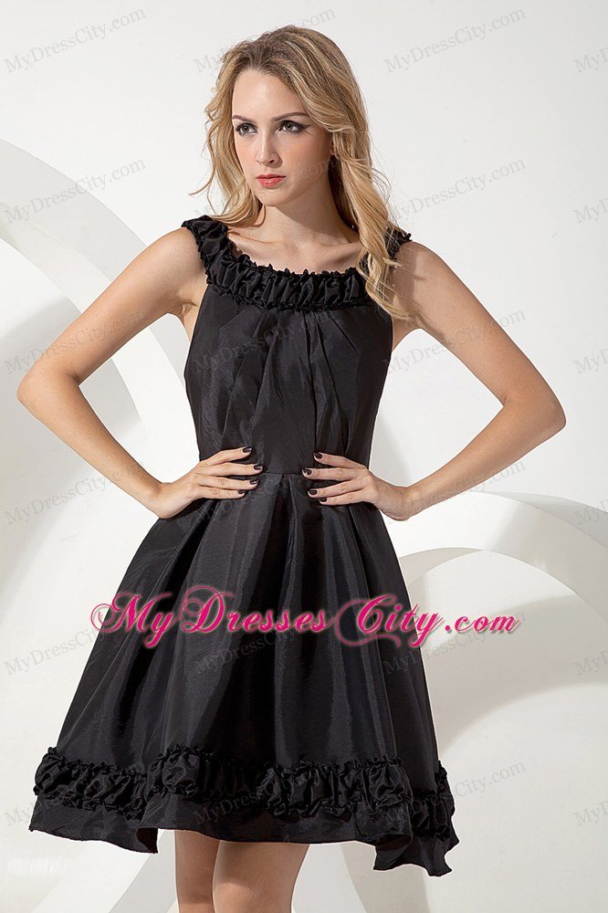 Romantic Mini-length Scoop A-line Black Party Dress Zipper Up