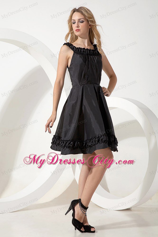 Romantic Mini-length Scoop A-line Black Party Dress Zipper Up