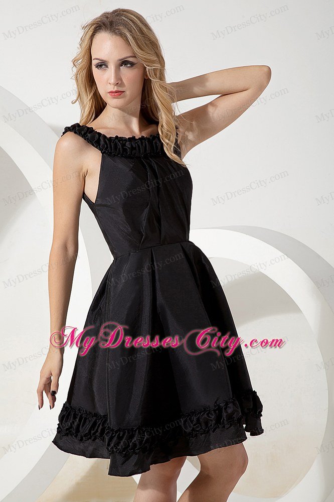 Romantic Mini-length Scoop A-line Black Party Dress Zipper Up