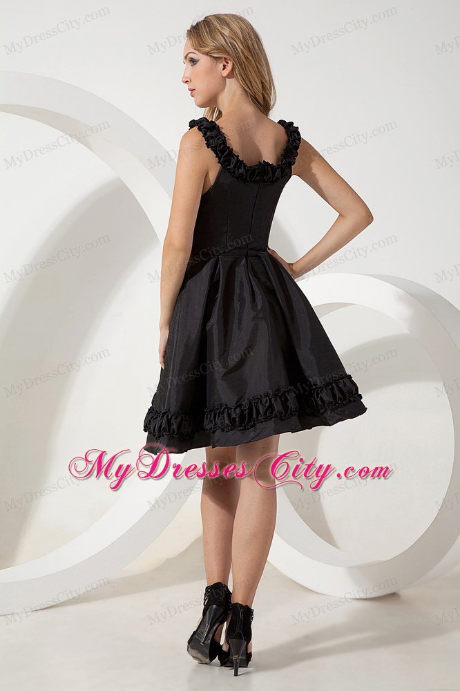 Romantic Mini-length Scoop A-line Black Party Dress Zipper Up