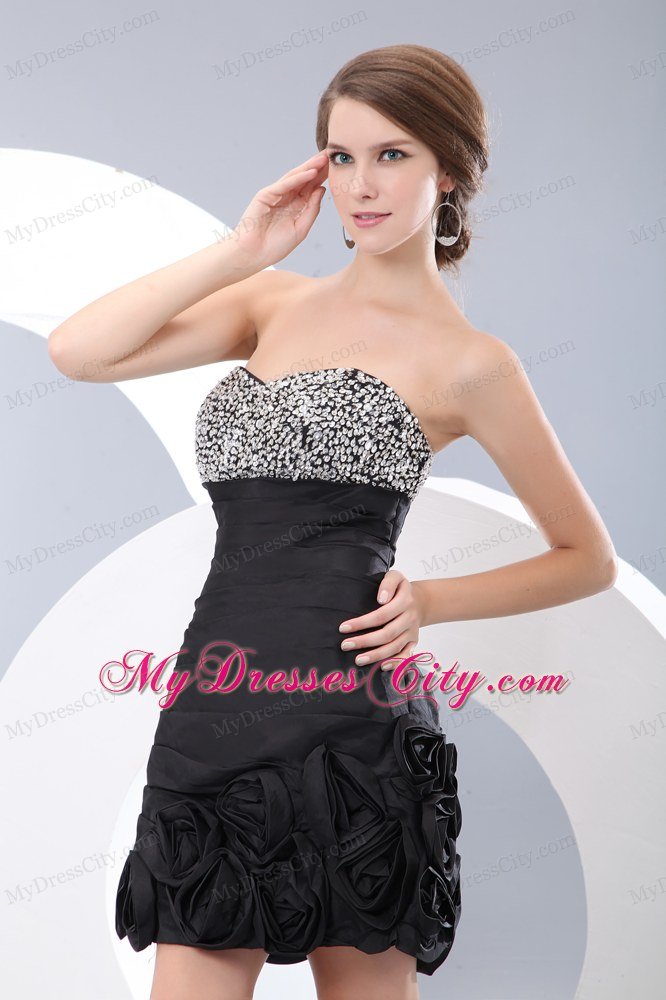 Beaded Sweetheart Mini-length Flowery Black Evening Dresses