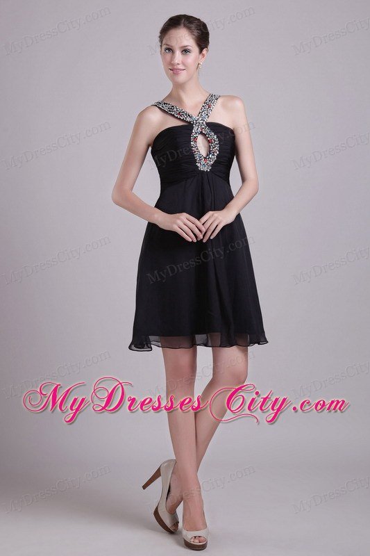 Short V-neck A-line Little Black Dresses with Colorful Beading