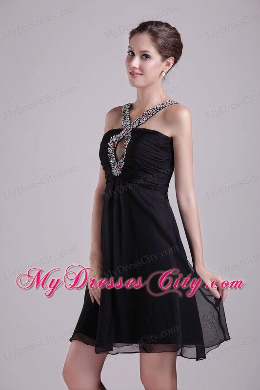 Short V-neck A-line Little Black Dresses with Colorful Beading