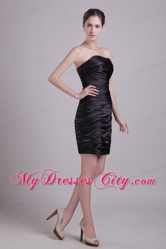 Fashionable Short Column Strapless Lil Black Dress Zipper-up