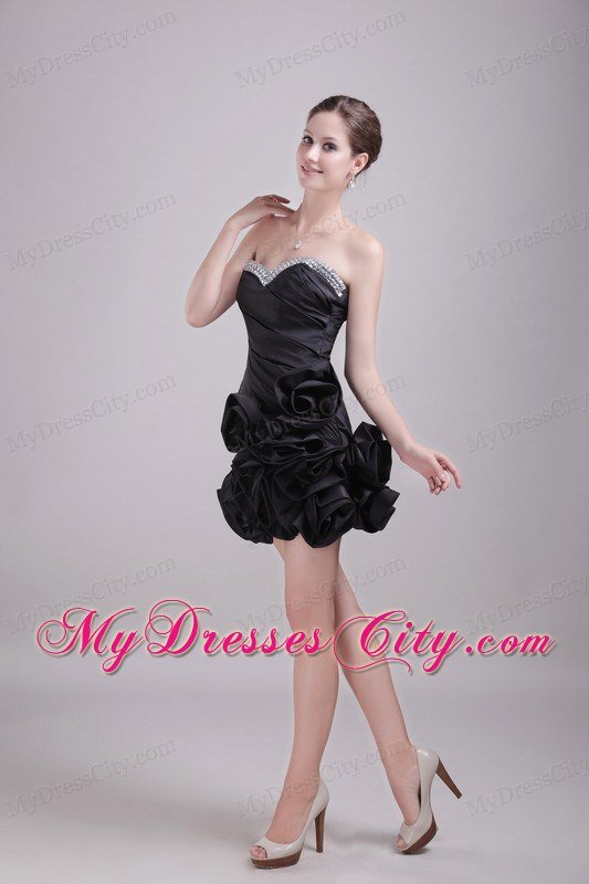 Sweetheart Flowery Beaded Black Party Dress Wholesale Price