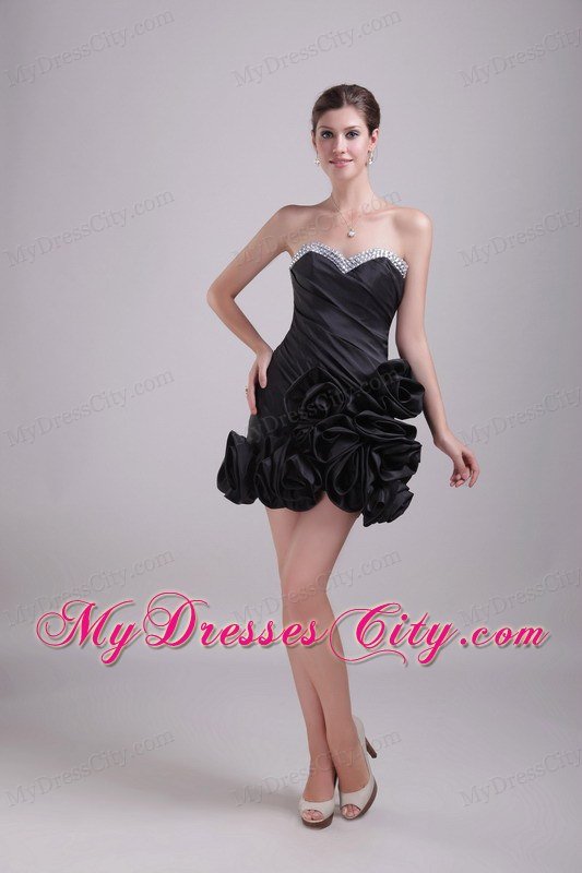 Sweetheart Flowery Beaded Black Party Dress Wholesale Price