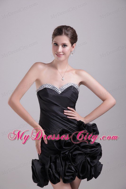 Sweetheart Flowery Beaded Black Party Dress Wholesale Price