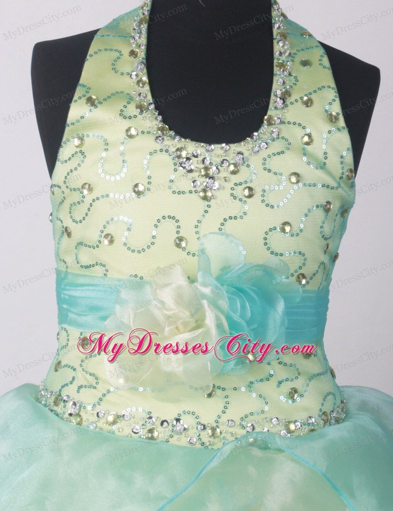 Yellow Green Beaded Little Girl Pageant Dresses Hand Made Flower