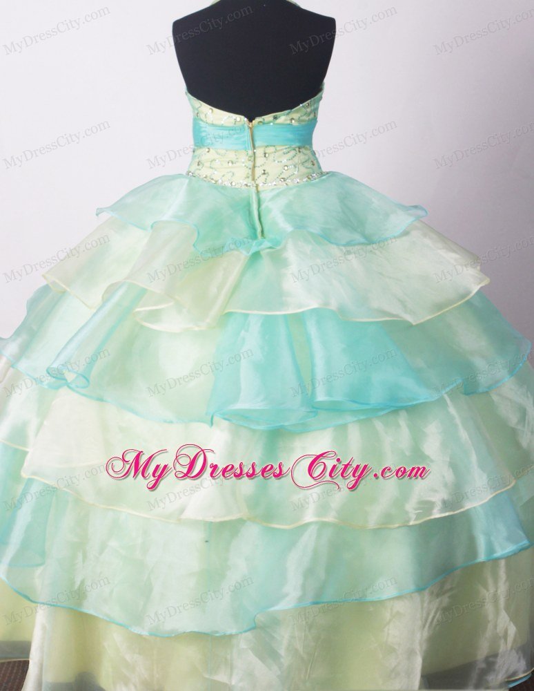 Yellow Green Beaded Little Girl Pageant Dresses Hand Made Flower