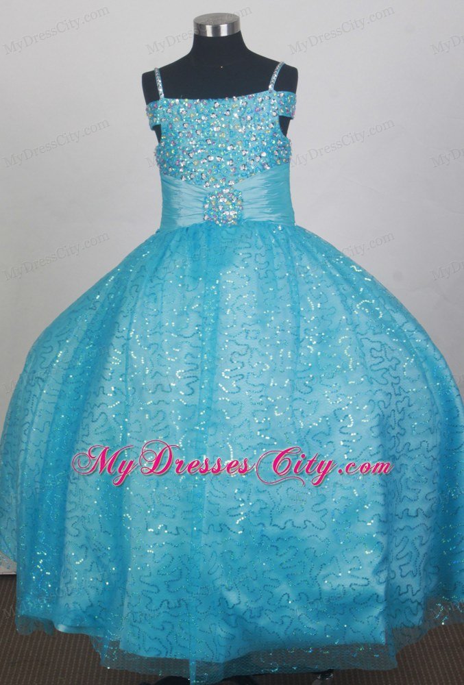 Light Blue Spaghetti Straps child pageant dresses Sequined 2013