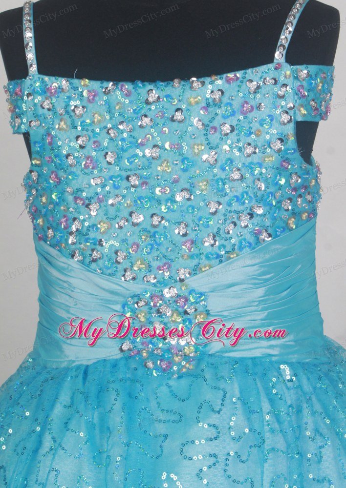 Light Blue Spaghetti Straps child pageant dresses Sequined 2013