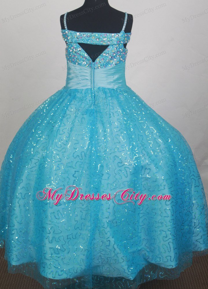 Light Blue Spaghetti Straps child pageant dresses Sequined 2013