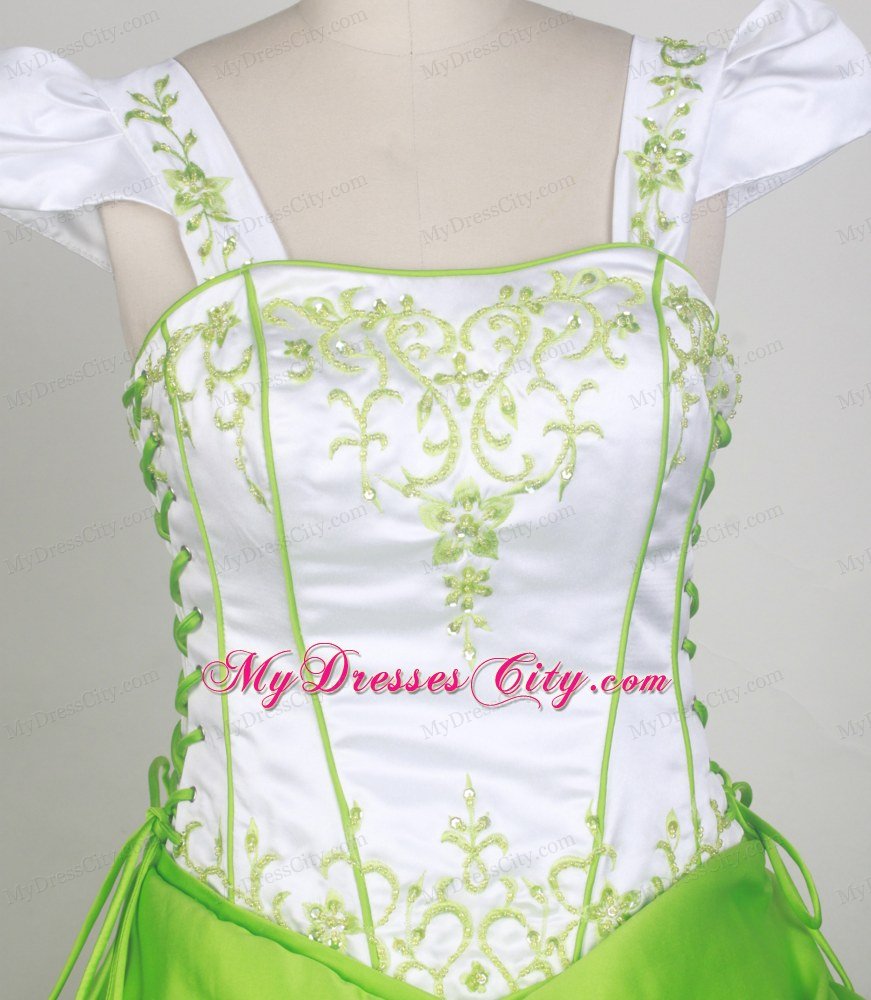 White and Spring Green Embroidery Square Glitz Pageant Dress