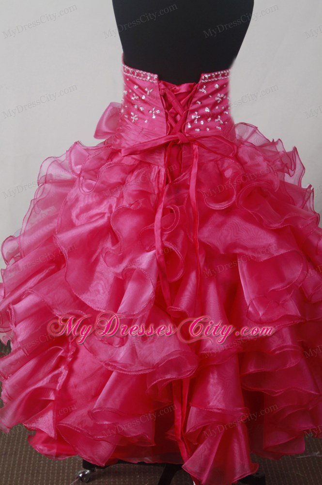 Beading Bowknot Ruffles Little Girl Pageant Dress with Halter