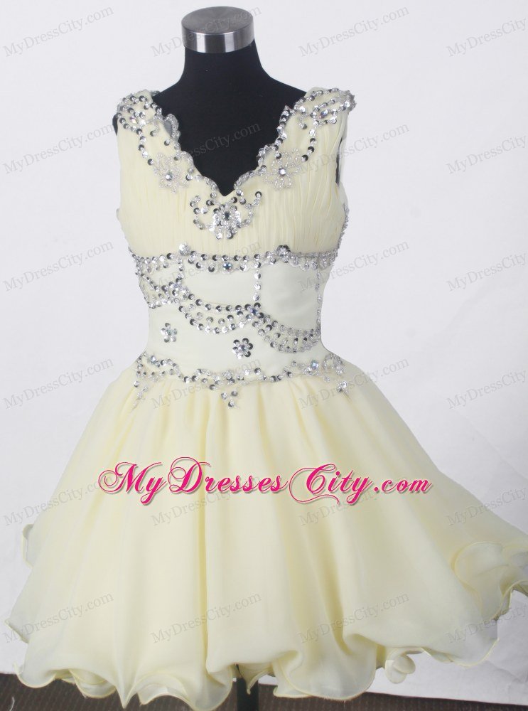 Beading A-line V-neck Little Gril Pageant Dress in Mini Length