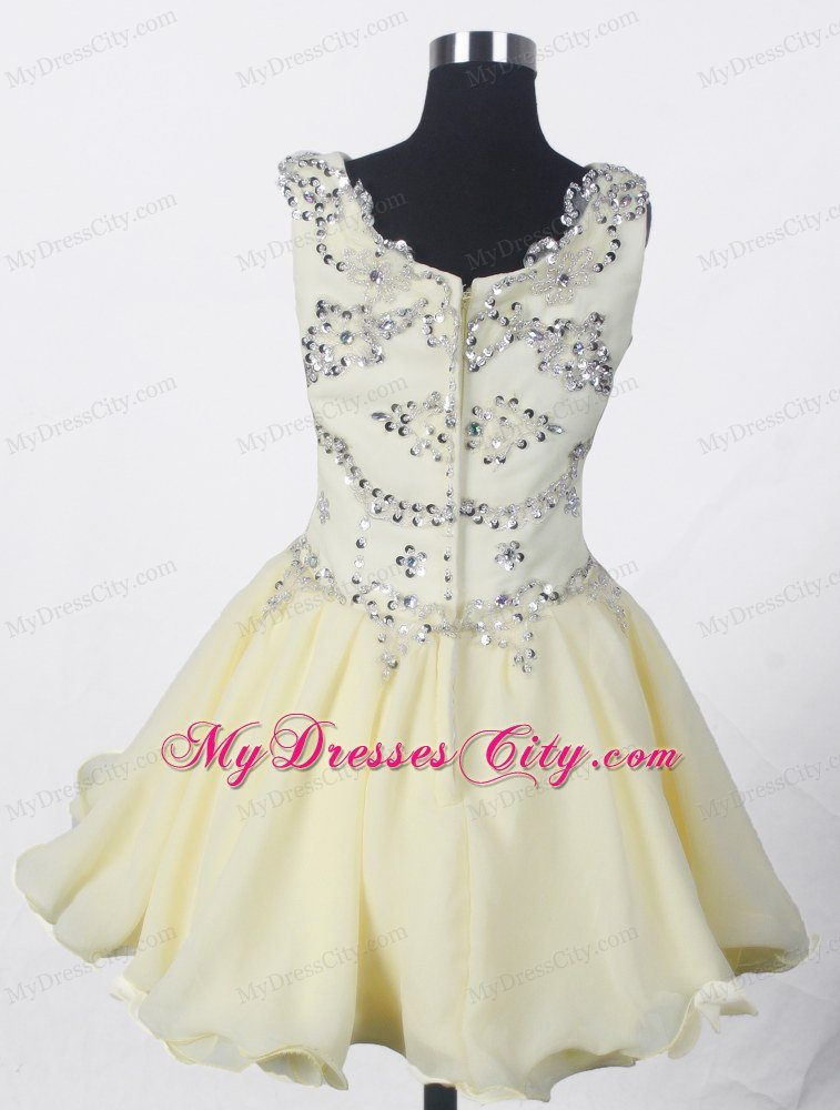 Beading A-line V-neck Little Gril Pageant Dress in Mini Length