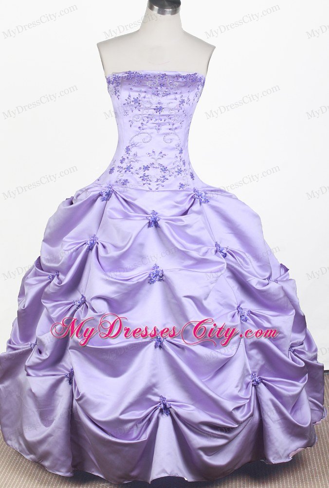 Embroidery Strapless Little Gril Pageant Dress With Pick-ups