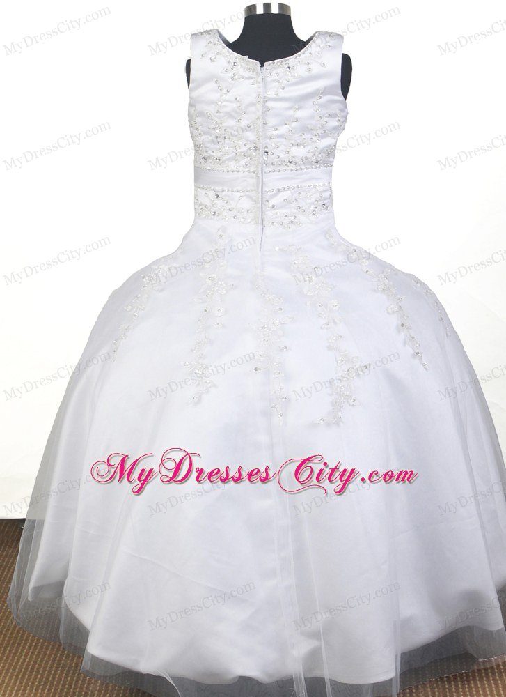 Scoop Beaded Embroidery Little Gril Pageant Dress in Ball Gown