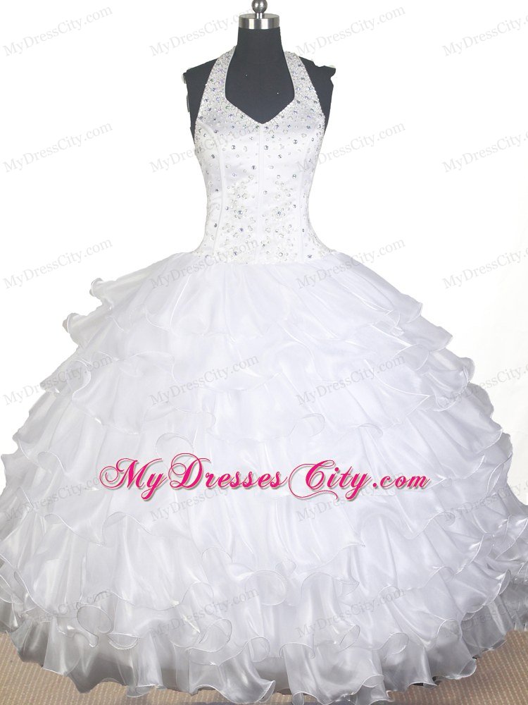 Beading Layers Halter Pageant Dresses for Kids Made in Ball Gown