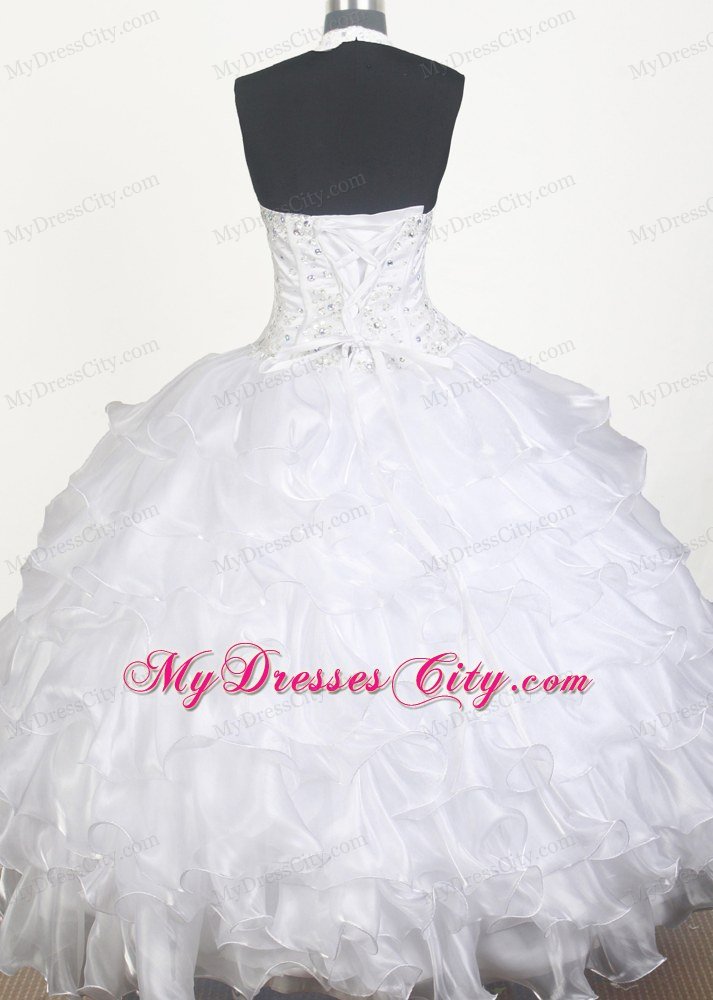 Beading Layers Halter Pageant Dresses for Kids Made in Ball Gown