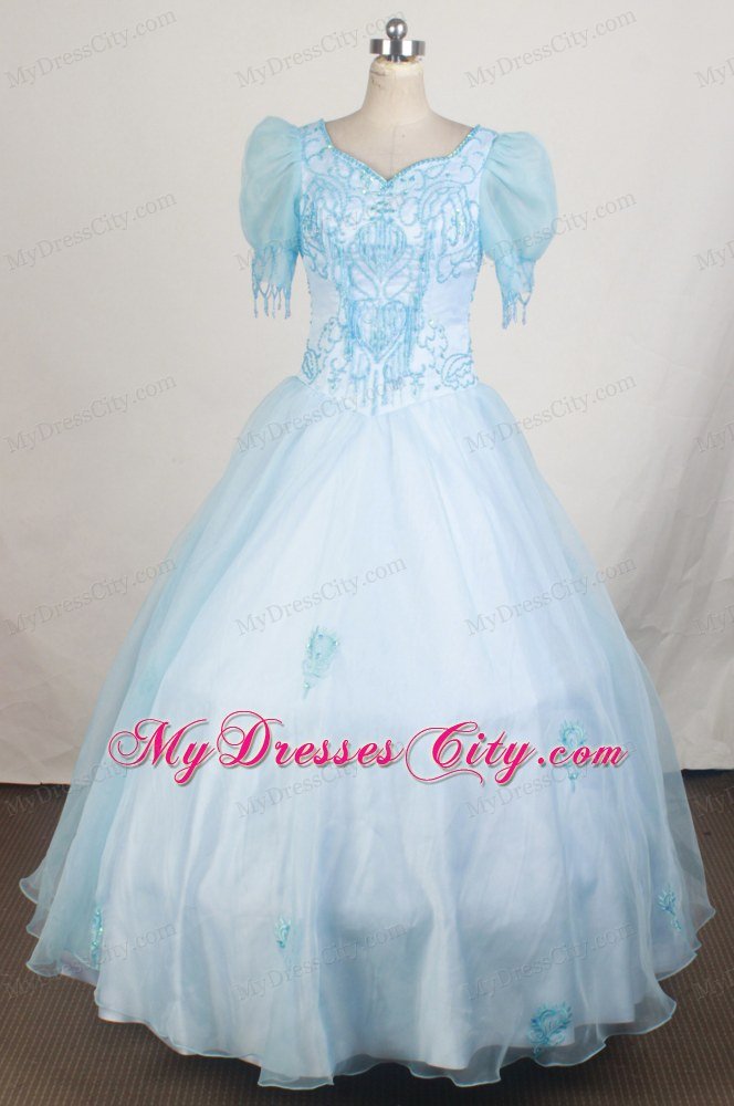 Light Blue Short Sleeves Pageant Dresses for Little Girls