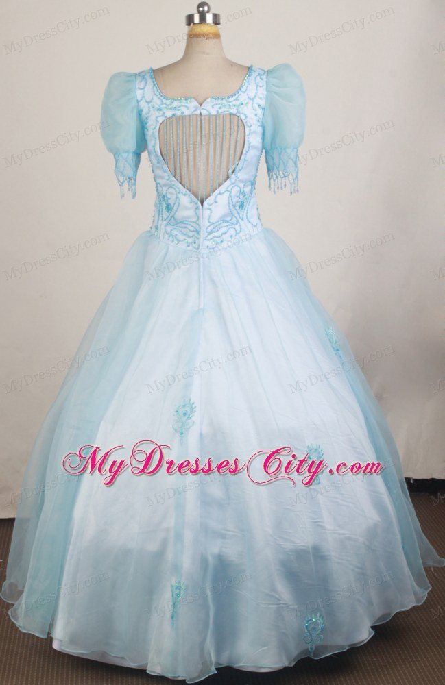 Light Blue Short Sleeves Pageant Dresses for Little Girls