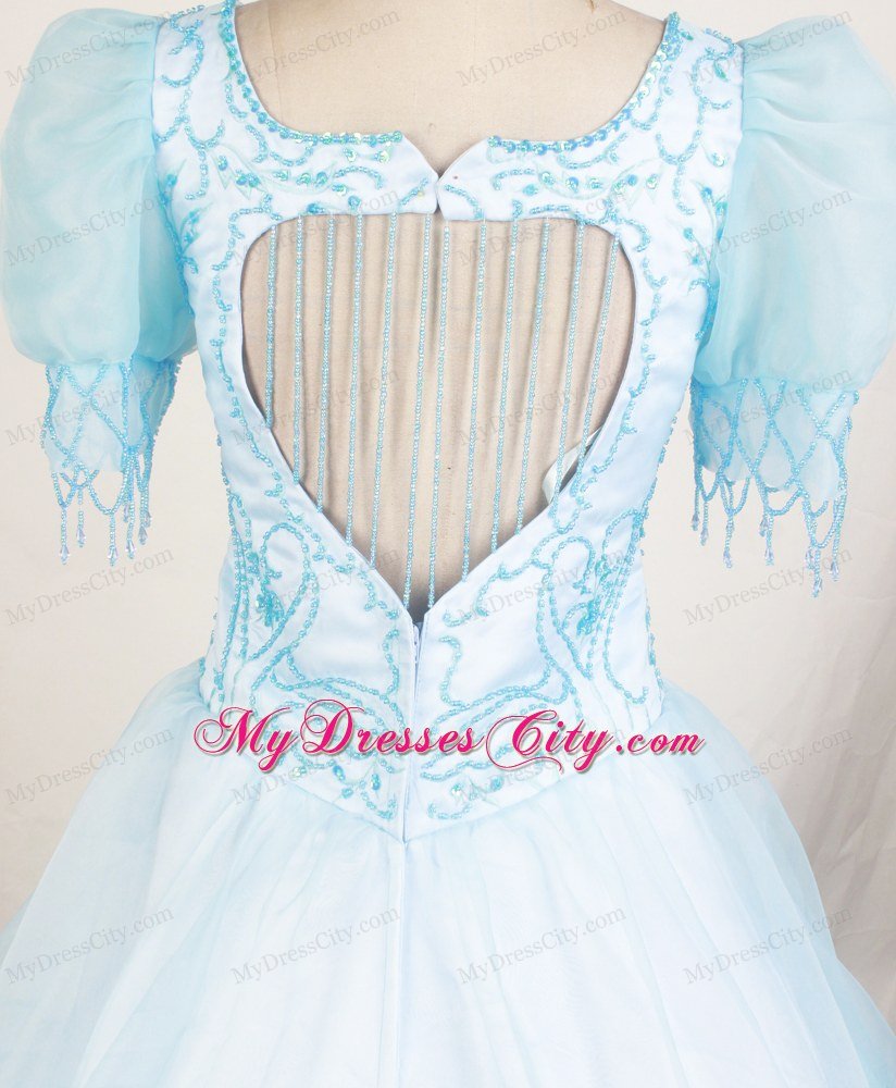 Light Blue Short Sleeves Pageant Dresses for Little Girls