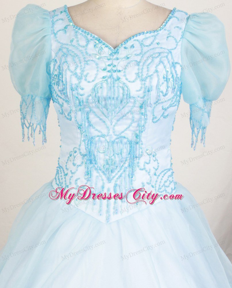 Light Blue Short Sleeves Pageant Dresses for Little Girls