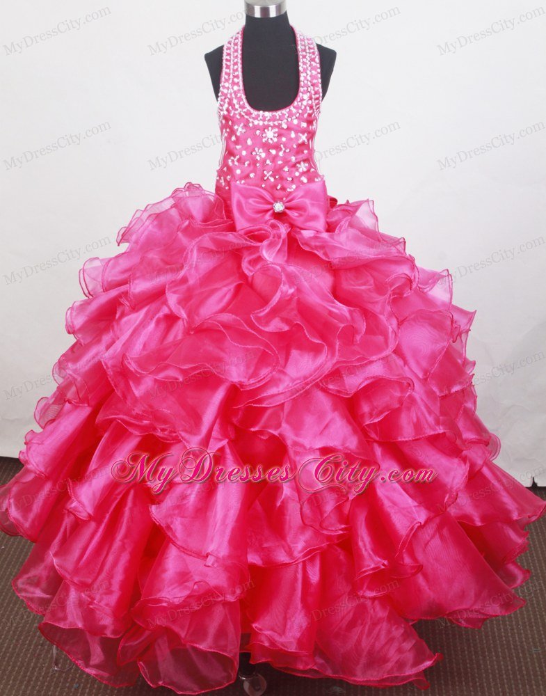 Bowknot Decors on Little Girl Pageant Dresses With Halter