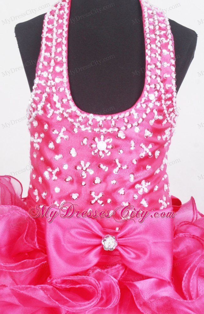 Bowknot Decors on Little Girl Pageant Dresses With Halter