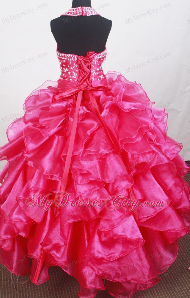 Bowknot Decors on Little Girl Pageant Dresses With Halter