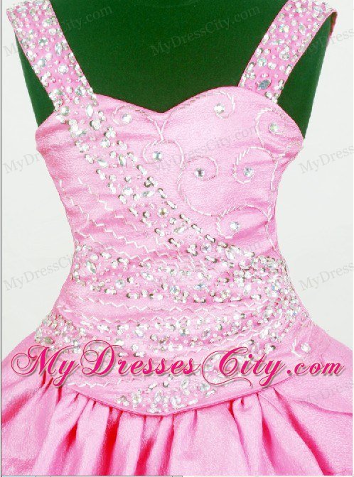 Beaded Decorate Straps Little Girl Pageant Dresses in Hot Pink