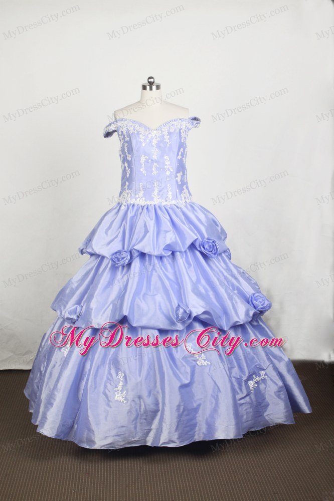 Off The Shoulder Appliques Little Girl Pageant Dresses in Lilac