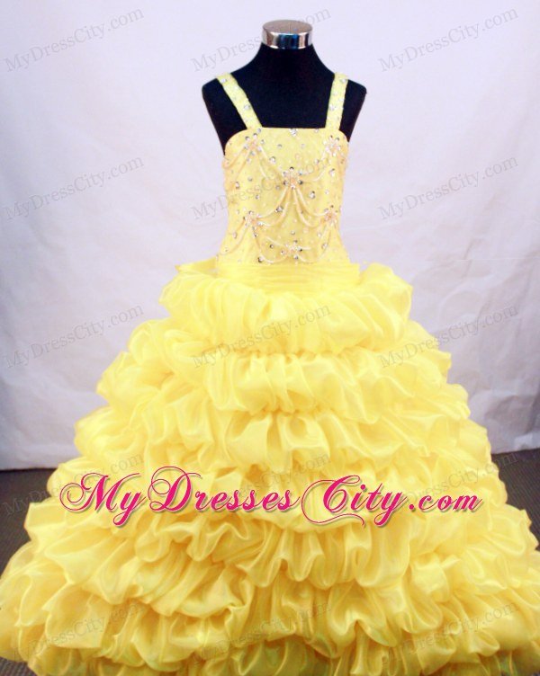 Beaded and Pick-ups decorated Flower Girl Pageant Dress in Yellow