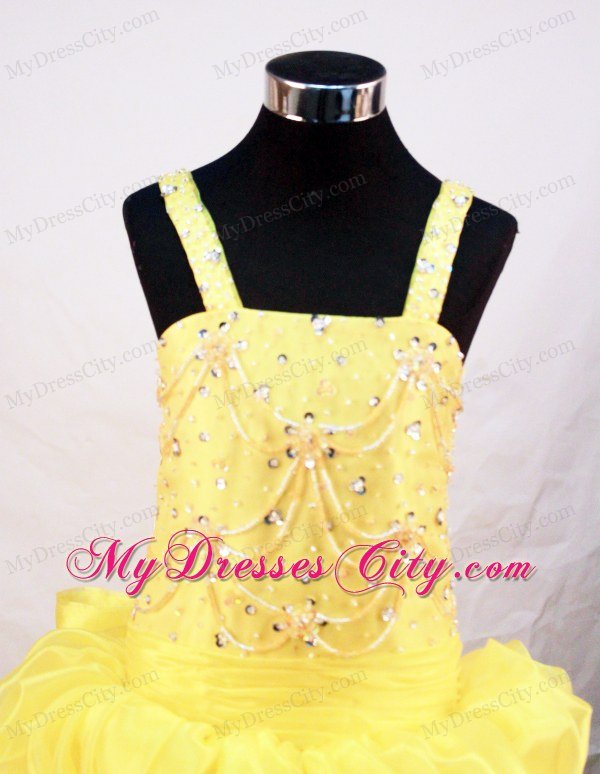 Beaded and Pick-ups decorated Flower Girl Pageant Dress in Yellow